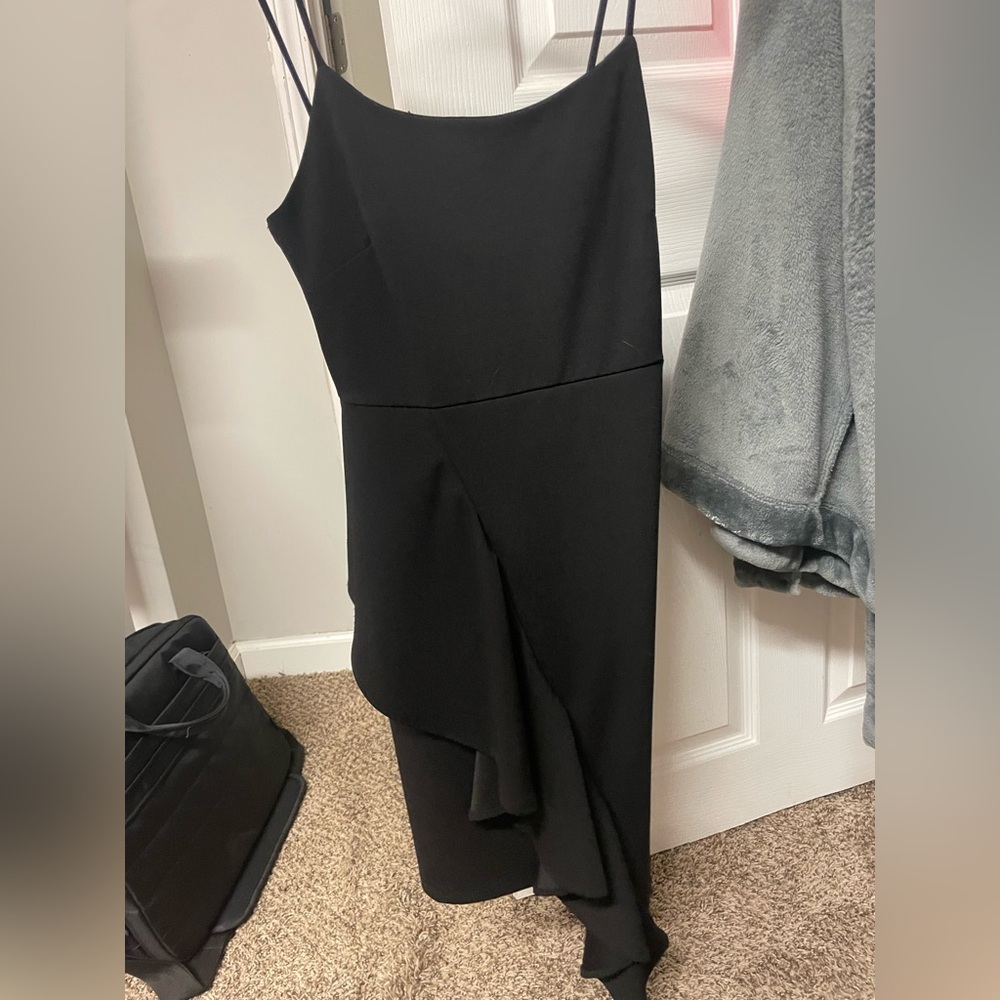 Black mini dress with ruffle